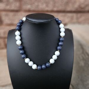 Evoke Chunky Bubblegum Navy Blue and White Beaded Necklace Women's Jewelry